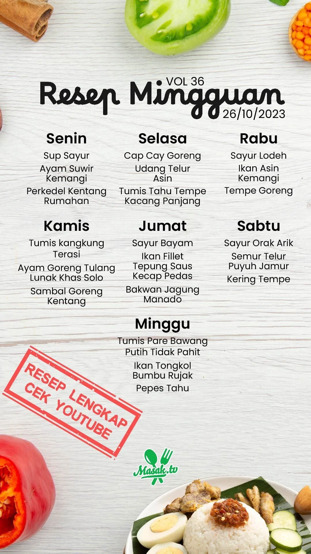 Contoh Menu Makanan Bergizi Selama Seminggu